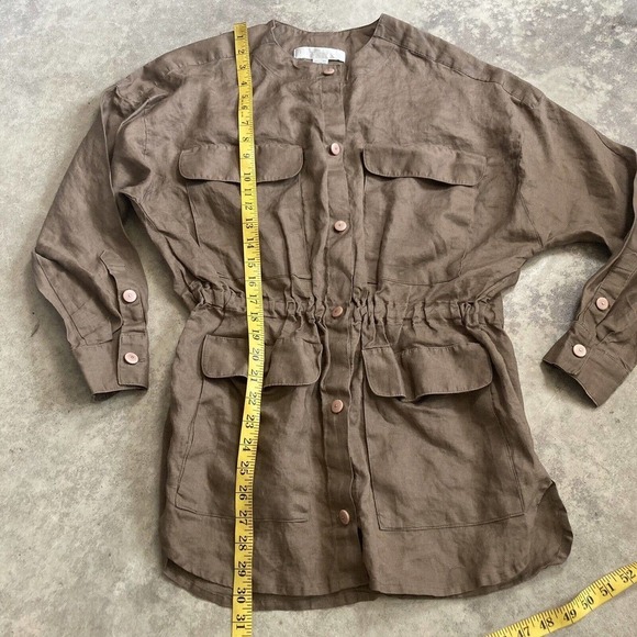 Brett Harrison Blouse Womens Small Linen Brown 3/4 Sleeve Button Front Safari - Picture 4 of 8